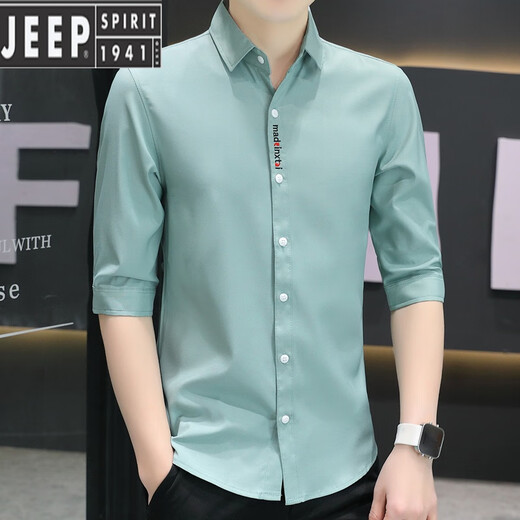 Jeep Spirit Camisa no hierro de siete entradas de siete cross alambre de hielo masculino fresco verano delgada camisa elástica de moda delgada de moda suave 684 negro m 80-105Jin [Jin equivale a 0.5 kg]