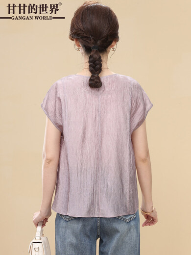 Gan Gan's World 2026 Summer New Style Short Sleeve Top T-shirt Mrs. Gan Middle-aged Women's Temperament Shirt Purple M Suitable for 100-125 Jin Jin equals 0.5 kg