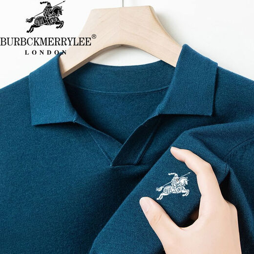 B PRORSUM Burberry Men's Autumn and Winter New Wool Sweater Men's Lapel Casual Warm Basement Pin Pearl White XL 135-155Jin Jin is equal to 0.5 kg