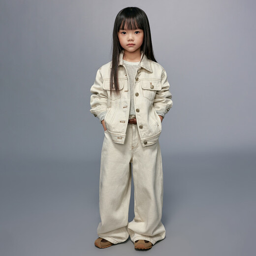 ELLE KIDS linen Lyocell casual all-match denim jacket for girls spring new French retro fashionable lapel top