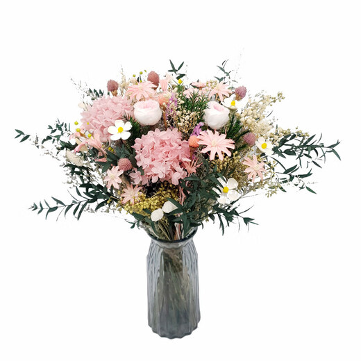 永生花干花大花束真花满天星绣球粉色玫瑰客厅餐桌装饰摆件样板间 奥斯汀-不含瓶 干花包