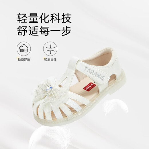 Terranis Meta Princess Sandals 2026 Summer New Girls Crystal Shoes Soft Soled Little Girls Fashionable Shoes Pearl White 24 Suitable for Feet Length 15.0cm