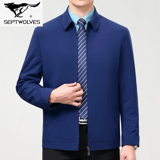Septwolves new jacket spring and autumn work wear middle-aged business casual mulberry.silk.silk jacket dad lapel men's 2218 dark blue lapel (pocket with zipper) S 165/46