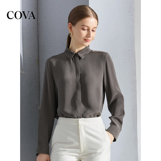 COVA international first-line brand 2026 new 30mm 00 mulberry silk top 6 heavyweight silk shirt women's light dark red S