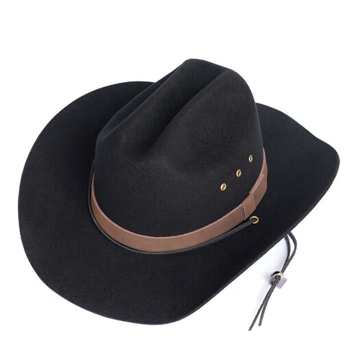 Lee dprre American Western Cowboy Hat Retro Fine Wool Men's Hat Hard Wide Brim Outdoor Camping Prairie Women's Hat Riding Hat Black M (56-57cm) Hard