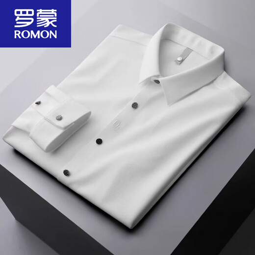 ROMON 2026 Summer Stretchy Soft Men's Long and Short Sleeve Anti-Wrinkle Spring and Autumn Business Seamless Casual Shirt No-Iron and Easy to Style White 4XL 166-180Jin Jin is equal to 0.5 kg