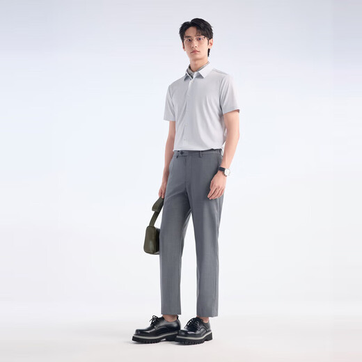 Jiumuwang shopping mall same style + mulberry silk men's short-sleeved shirt men's 2026 spring and summer new comfortable short-sleeved shirt men's slim version + gray green + JC2EV20617 45 (185/112B)