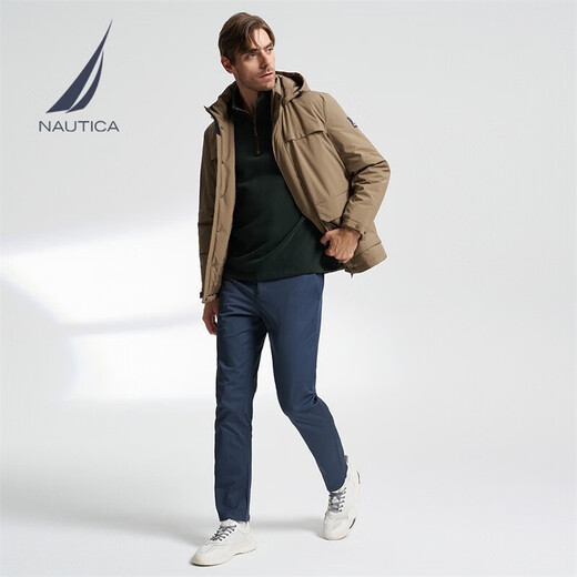 NAUTICA Anti-splash Men's Autumn and Winter Parka Casual Thick Jacket Cotton Jacket Men JE3406 Khaki 2BD S