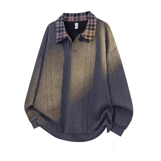 Playboy (PLAYBOY) fake two-piece 2026 new jacquard sweatshirt for men in spring and autumn contrasting plaid lapel polo shirt long-sleeved top beige XL weight 125-140Jin Jin equals 0.5 kg