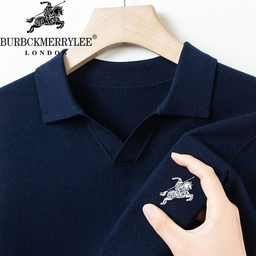 B PRORSUM Burberry Men's Autumn and Winter New Wool Sweater Men's Lapel Casual Warm Basement Pin Pearl White XL 135-155Jin Jin is equal to 0.5 kg