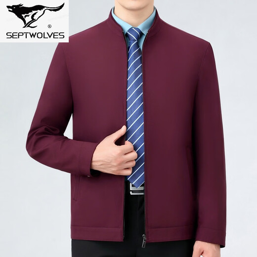 Septwolves new jacket spring and autumn work wear middle-aged business casual mulberry.silk.silk jacket dad lapel men's 2218 dark blue lapel (pocket with zipper) S 165/46