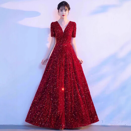 Mofu burgundy cantata costume for women, long skirt, singing red song dress, choir costume, competition conductor performance costume, red XS