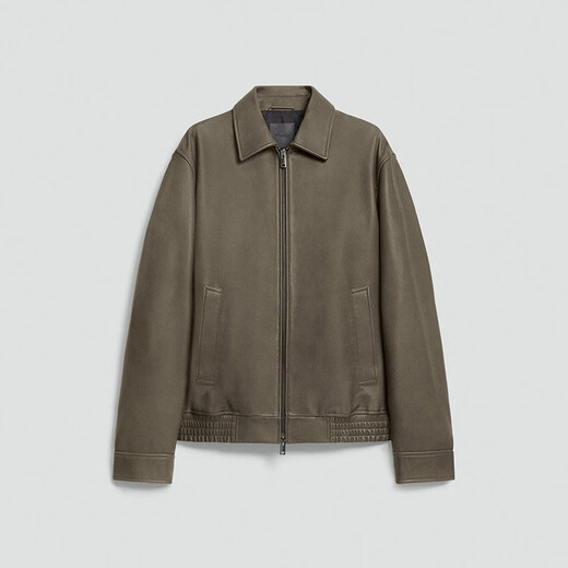 THEORY Men's Wyatt Leather Zip Jacket Simple Business Commuting Casual Leather Jacket Morel Color XS