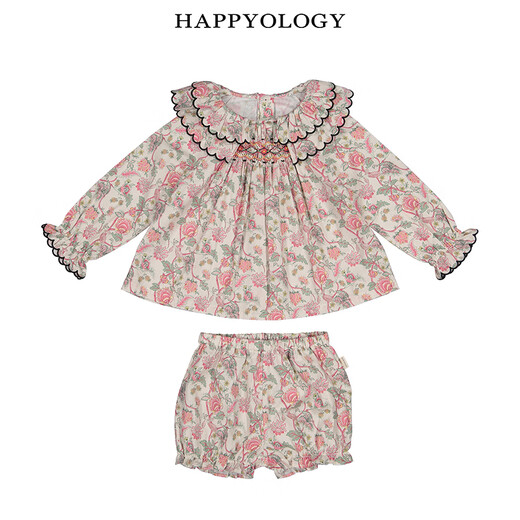 Happyology British autumn tops children's suit handmade smock embroidered shirt printed long sleeves