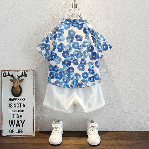 Ultraman Boys Summer Korean Style Graffiti Shirt Set 2025 New Children's Short Sleeve Baby Denim Shorts Two-piece Set Trendy Suit 100 cm