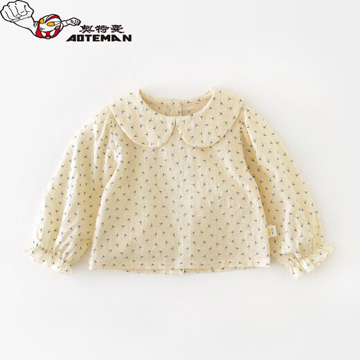 Ultraman girls' shirt 2026 new spring baby doll collar small floral top children's pastoral style long-sleeved baby girl rice flower shirt 73 CM