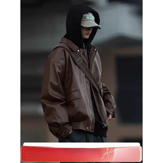 Tianqi Century Supermarket Leather Jacket American Lapel Leather Jacket Short Jacket Retro Spring and Autumn Style Men and Women Casual Brown Spring and Autumn Style S
