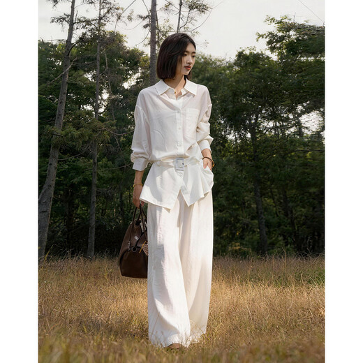 Demana Breathable Linen Spring Cool Intelligent Lapel Outer Shirt Belt to Cinch the Waist Women's Shirt