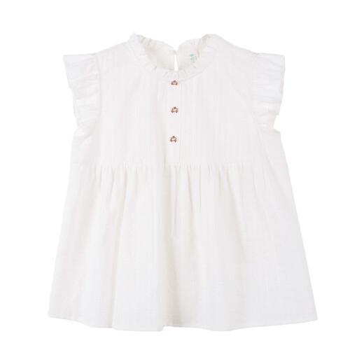 Xiaoyinman children's clothing girls round neck button-down shirt 26 summer children's texture casual breathable top for middle and large children off-white 120