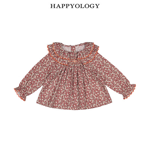 Happyology British autumn tops children's suit handmade smock embroidered shirt printed long sleeves