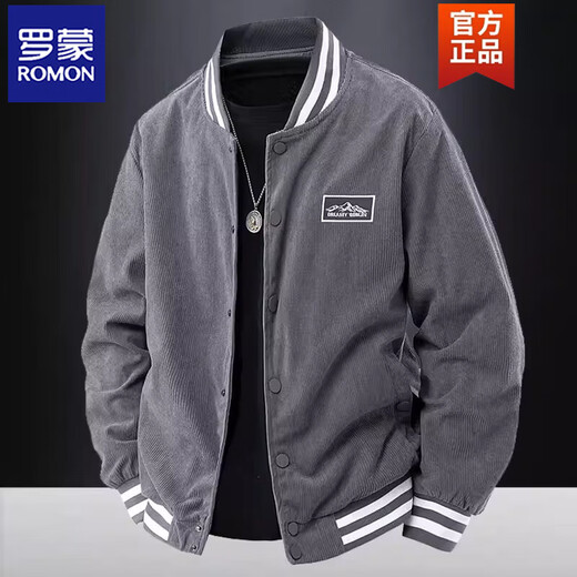 ROMON corduroy baseball jacket, spring and autumn men's slim jacket, trendy and handsome men's outerwear, middle-aged jacket, brown M