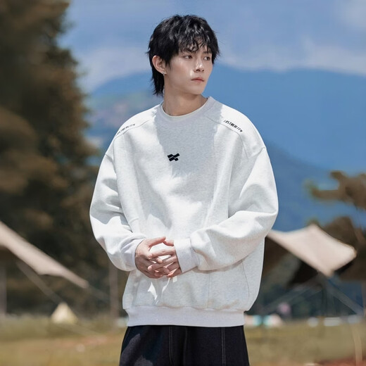 Playboy 400g American heavyweight men's sweatshirt high street trendy casual loose couple top spring American round neck jacket black M