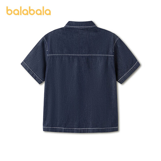 BALABALA balaOne Balabala boys short-sleeved shirt children's middle and large children's denim 2026 new summer versatile denim dark blue 88301 110