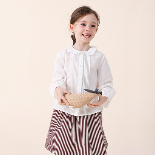 Yoona's baby spring French lace stitching doll shirt Yoona's mom girls 2026 new lace shirt children's top white lace collar ready stock 110