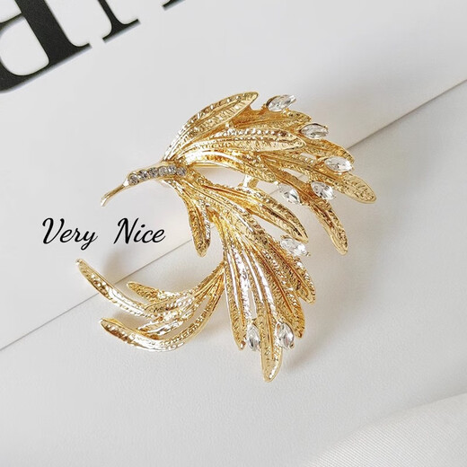 Swiss jewelry industry Chinese style brooch, best-selling enamel gradient micro-inlaid zirconium phoenix tail pin buckle, elegant large collar suit accessories, Blue Phoenix