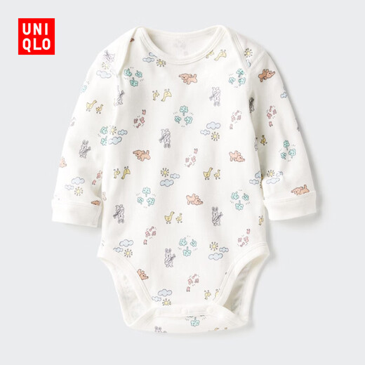 Uniqlo Infant and Toddler Baby Coverall Long Sleeve 1-piece Baby Clothes One-piece Coverall Harness 481862 01 Milky White 80cm
