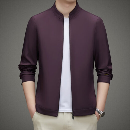Rofagy International Brand Men's Jacket 2026 Spring and Autumn New Stand Collar Solid Color Business Casual Jacket for Young and Middle-aged People High-end Burgundy M (170) Suitable for 110-130Jin Jin equals 0.5 kg