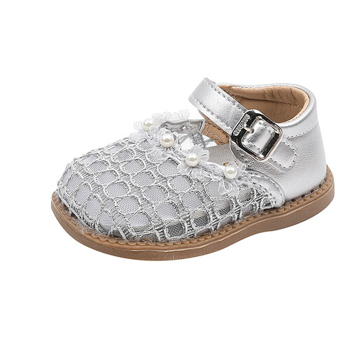 G.duck Little Yellow Duck Summer Korean Style Xiaoxiangfeng Breathable Mesh Baotou Toddler Sandals New Soft Bottom Princess Shoes Children Hollow Silver 16 Inner Length 12cm