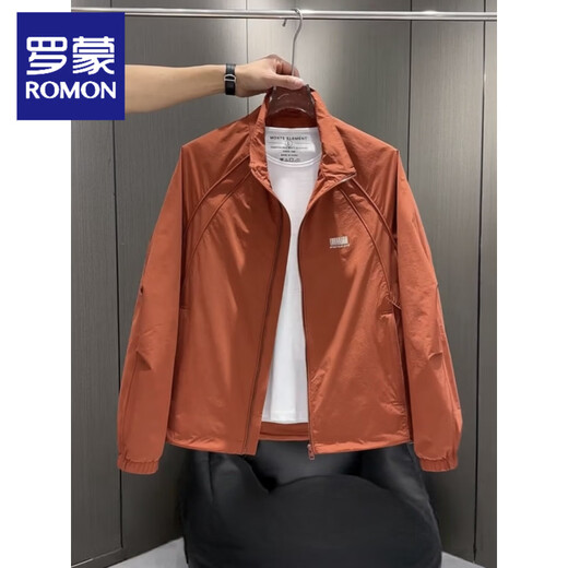 ROMON men's jacket new style 2026 trendy brand workwear stand-up collar jacket handsome men's spring and autumn outdoor casual tops orange M 90-110Jin Jin equals 0.5 kg