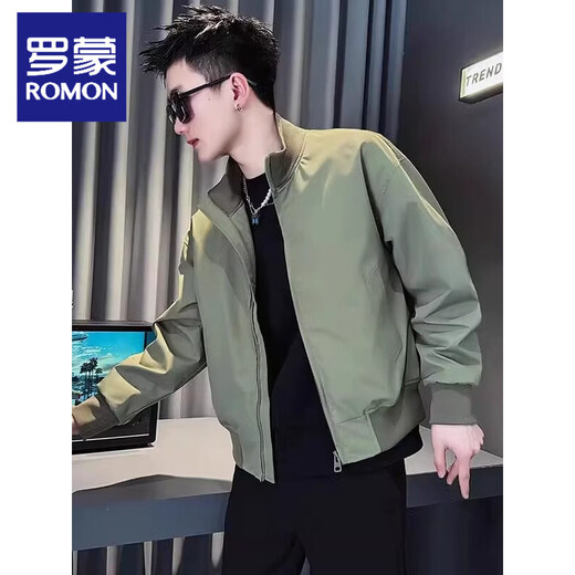 ROMON Simple Versatile Stand Collar Men's Jacket Korean Style Trendy Men's Top 2026 New Spring and Autumn Trendy Jacket Handsome Black M