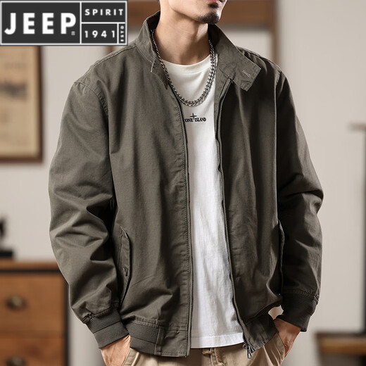 JEEP SPIRIT American retro work jacket men's spring and autumn new handsome stand-up collar casual top men's pilot jacket military green M suitable for 90Jin Jin equals 0.5kg -115Jin Jin equals 0.5kg