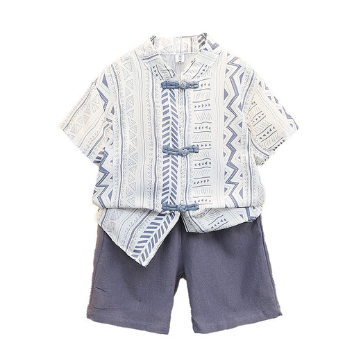 Ultraman boys new Chinese short-sleeved shirt suit summer 2025 new children's baby summer suit two-piece Chinese style Tang suit green 100 cm