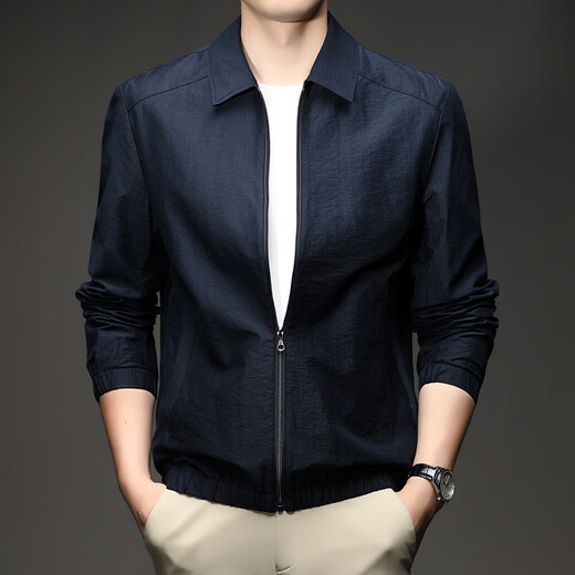 LILANZ Spring and Autumn Middle-aged Men's Jacket Thin Lapel Dad Clothes Versatile Casual Jacket Fashion Loose Thin Top Navy Blue M 48