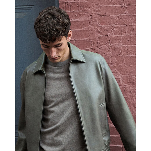 THEORY Men's Wyatt Leather Zip Jacket Simple Business Commuting Casual Leather Jacket Morel Color XS