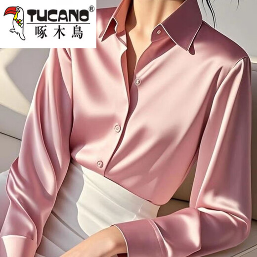Woodpecker (TUCANO) new long-sleeved silk shirt loose sun protection top official flagship black high-density anti-wrinkle-free ironing L 90-105Jin Jin equals 0.5 kg