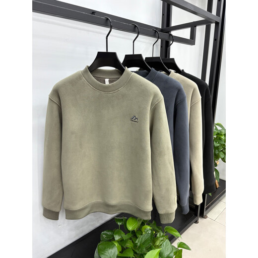 K-Boxing high-end all-in-one velvet men's sweatshirt round collar warm winter velvet thickened double-sided Austrian grain fleece bottoming shirt top green velvet thickened 4XL 185-200Jin Jin equals 0.5 kg
