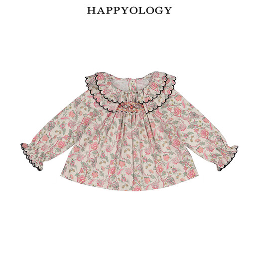 Happyology British autumn tops children's suit handmade smock embroidered shirt printed long sleeves