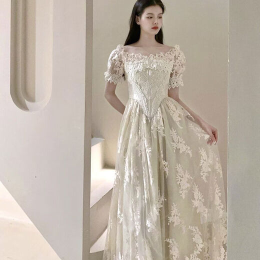 Candle Tears French Vintage Collection Lace Fishbone Dress Light Wedding Dress Antique Skirt S S