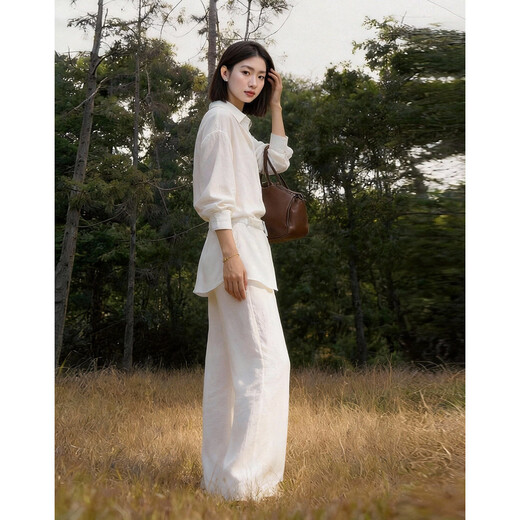 Demana Breathable Linen Spring Cool Intelligent Lapel Outer Shirt Belt to Cinch the Waist Women's Shirt