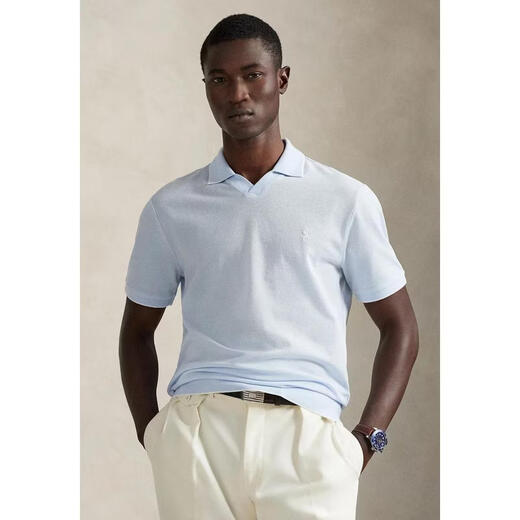 RALPH LAUREN Ralph Lauren men's POLO breathable sweat-absorbent short-sleeved daily commuter men's business coastal beige/white one size fits all | S