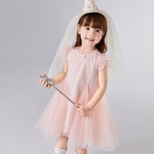 Disha Children's Clothing Girls Skirt 2026 Mid-summer Big Children Girls Children's Sequined Mesh Splicing Dress