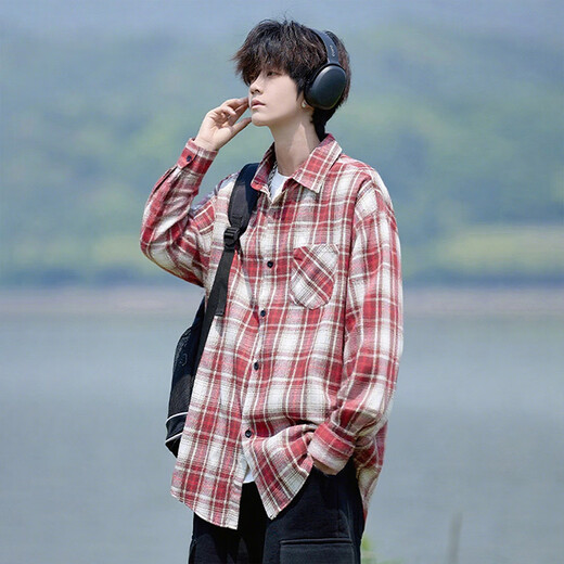 Woodpecker (TUCANO) American plaid long-sleeved shirt men's spring and autumn clothing men's large size jacket yellow plaid 5XL recommended weight 220-240Jin Jin equals 0.5 kg