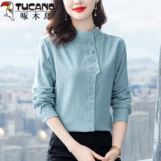 Woodpecker (TUCANO) pure cotton long-sleeved shirt for women Spring and Autumn 2026 New Large Size Western Feminine Shirt Middle-aged Mom Top Picture Color M 80-95Jin Jin is equal to 0.5 kg