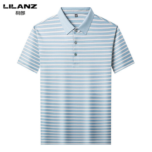 LILANZ men's summer new acetate lapel short-sleeved T-shirt for middle-aged men business casual with mulberry fashion gray M 48