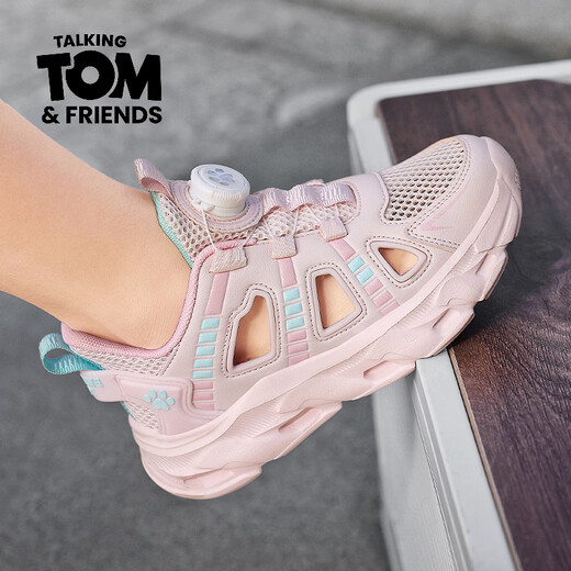 Talking Tom Children's Shoes Boys' Sports Sandals 2026 Summer Medium and Large Children's Breathable Hollow Children's Frame Shoes Girls' Sandals 12 Years Old XFL206 Pink 30 Shoe Inner Length 19cm