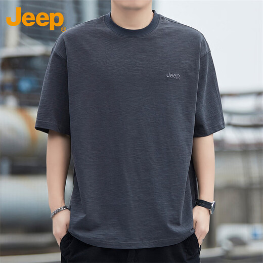JEEP Jeep short-sleeved T-shirt men's summer bamboo cotton thin loose high-end breathable trendy top men's dark gray XL